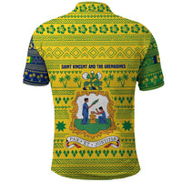 Saint Vincent and the Grenadines Christmas Polo Shirt with Gingerbread Boy Palm Tree and Traditional Pattern - Wonder Print Shop
