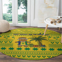 Saint Vincent and the Grenadines Christmas Round Carpet with Gingerbread Boy Palm Tree and Traditional Pattern - Wonder Print Shop