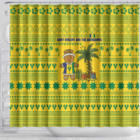 Saint Vincent and the Grenadines Christmas Shower Curtain with Gingerbread Boy Palm Tree and Traditional Pattern - Wonder Print Shop