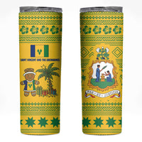 Saint Vincent and the Grenadines Christmas Skinny Tumbler with Gingerbread Boy Palm Tree and Traditional Pattern - Wonder Print Shop