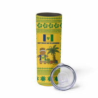 Saint Vincent and the Grenadines Christmas Skinny Tumbler with Gingerbread Boy Palm Tree and Traditional Pattern - Wonder Print Shop