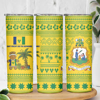 Saint Vincent and the Grenadines Christmas Skinny Tumbler with Gingerbread Boy Palm Tree and Traditional Pattern - Wonder Print Shop