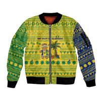 Saint Vincent and the Grenadines Christmas Sleeve Zip Bomber Jacket with Gingerbread Boy Palm Tree and Traditional Pattern - Wonder Print Shop