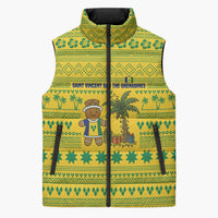 Saint Vincent and the Grenadines Christmas Sleeveless Puffer Jacket with Gingerbread Boy Palm Tree and Traditional Pattern - Wonder Print Shop