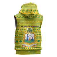 Saint Vincent and the Grenadines Christmas Sleeveless Zip Hoodie with Gingerbread Boy Palm Tree and Traditional Pattern - Wonder Print Shop