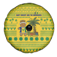 Saint Vincent and the Grenadines Christmas Spare Tire Cover with Gingerbread Boy Palm Tree and Traditional Pattern - Wonder Print Shop