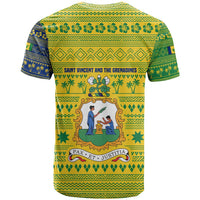 Saint Vincent and the Grenadines Christmas T Shirt with Gingerbread Boy Palm Tree and Traditional Pattern - Wonder Print Shop