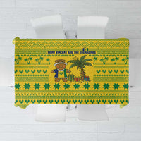 Saint Vincent and the Grenadines Christmas Tablecloth with Gingerbread Boy Palm Tree and Traditional Pattern - Wonder Print Shop