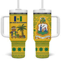 Saint Vincent and the Grenadines Christmas Tumbler With Handle with Gingerbread Boy Palm Tree and Traditional Pattern - Wonder Print Shop