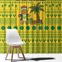 Saint Vincent and the Grenadines Christmas Window Curtain with Gingerbread Boy Palm Tree and Traditional Pattern - Wonder Print Shop