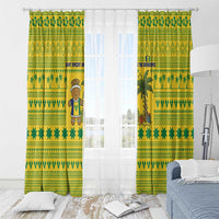 Saint Vincent and the Grenadines Christmas Window Curtain with Gingerbread Boy Palm Tree and Traditional Pattern - Wonder Print Shop