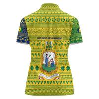 Saint Vincent and the Grenadines Christmas Women Polo Shirt with Gingerbread Boy Palm Tree and Traditional Pattern - Wonder Print Shop
