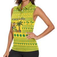 Saint Vincent and the Grenadines Christmas Women Sleeveless Polo Shirt with Gingerbread Boy Palm Tree and Traditional Pattern - Wonder Print Shop