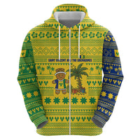 Saint Vincent and the Grenadines Christmas Zip Hoodie with Gingerbread Boy Palm Tree and Traditional Pattern - Wonder Print Shop