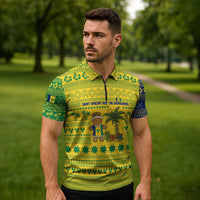 Saint Vincent and the Grenadines Christmas Zipper Polo Shirt with Gingerbread Boy Palm Tree and Traditional Pattern - Wonder Print Shop