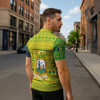 Saint Vincent and the Grenadines Christmas Zipper Polo Shirt with Gingerbread Boy Palm Tree and Traditional Pattern - Wonder Print Shop