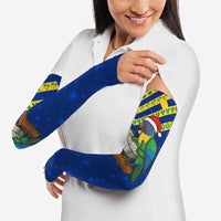 Saint Vincent and the Grenadines Christmas Arm Sleeves with Parrot Playing Steelpan and Tropical Pattern Design - Wonder Print Shop