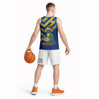 Saint Vincent and the Grenadines Christmas Basketball Jersey with Parrot Playing Steelpan and Tropical Pattern Design - Wonder Print Shop