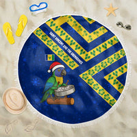 Saint Vincent and the Grenadines Christmas Beach Blanket with Parrot Playing Steelpan and Tropical Pattern Design - Wonder Print Shop