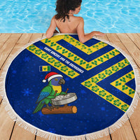 Saint Vincent and the Grenadines Christmas Beach Blanket with Parrot Playing Steelpan and Tropical Pattern Design - Wonder Print Shop