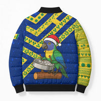 Saint Vincent and the Grenadines Christmas Bomber Puffer Jacket with Parrot Playing Steelpan and Tropical Pattern Design - Wonder Print Shop