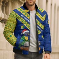 Saint Vincent and the Grenadines Christmas Bomber Puffer Jacket with Parrot Playing Steelpan and Tropical Pattern Design - Wonder Print Shop