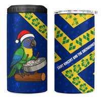 Saint Vincent and the Grenadines Christmas 4 in 1 Can Cooler Tumbler with Parrot Playing Steelpan and Tropical Pattern Design - Wonder Print Shop