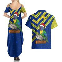 Saint Vincent and the Grenadines Christmas Couples Matching Summer Maxi Dress and Hawaiian Shirt with Parrot Playing Steelpan and Tropical Pattern Design - Wonder Print Shop