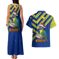 Saint Vincent and the Grenadines Christmas Couples Matching Tank Maxi Dress and Hawaiian Shirt with Parrot Playing Steelpan and Tropical Pattern Design - Wonder Print Shop