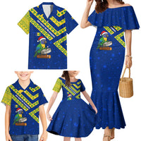 Saint Vincent and the Grenadines Christmas Family Matching Mermaid Dress and Hawaiian Shirt with Parrot Playing Steelpan and Tropical Pattern Design - Wonder Print Shop