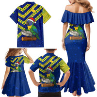 Saint Vincent and the Grenadines Christmas Family Matching Mermaid Dress and Hawaiian Shirt with Parrot Playing Steelpan and Tropical Pattern Design - Wonder Print Shop