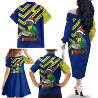 Saint Vincent and the Grenadines Christmas Family Matching Off The Shoulder Long Sleeve Dress and Hawaiian Shirt with Parrot Playing Steelpan and Tropical Pattern Design - Wonder Print Shop