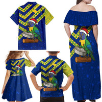 Saint Vincent and the Grenadines Christmas Family Matching Off Shoulder Maxi Dress and Hawaiian Shirt with Parrot Playing Steelpan and Tropical Pattern Design - Wonder Print Shop