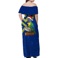 Saint Vincent and the Grenadines Christmas Family Matching Off Shoulder Maxi Dress and Hawaiian Shirt with Parrot Playing Steelpan and Tropical Pattern Design - Wonder Print Shop