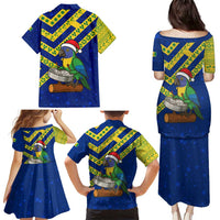 Saint Vincent and the Grenadines Christmas Family Matching Puletasi and Hawaiian Shirt with Parrot Playing Steelpan and Tropical Pattern Design - Wonder Print Shop