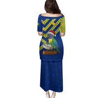 Saint Vincent and the Grenadines Christmas Family Matching Puletasi and Hawaiian Shirt with Parrot Playing Steelpan and Tropical Pattern Design - Wonder Print Shop