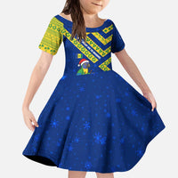 Saint Vincent and the Grenadines Christmas Kid Short Sleeve Dress with Parrot Playing Steelpan and Tropical Pattern Design - Wonder Print Shop
