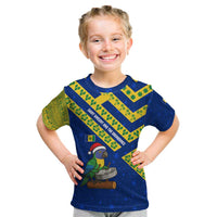 Saint Vincent and the Grenadines Christmas Kid T Shirt with Parrot Playing Steelpan and Tropical Pattern Design - Wonder Print Shop