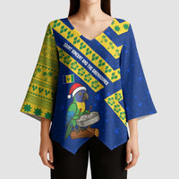 Saint Vincent and the Grenadines Christmas Kimono Sleeve Blouse with Parrot Playing Steelpan and Tropical Pattern Design - Wonder Print Shop