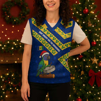 Saint Vincent and the Grenadines Christmas Knitted V-Neck Vest with Parrot Playing Steelpan and Tropical Pattern Design - Wonder Print Shop