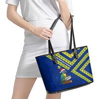 Saint Vincent and the Grenadines Christmas Leather Tote Bag with Parrot Playing Steelpan and Tropical Pattern Design - Wonder Print Shop