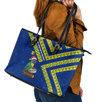 Saint Vincent and the Grenadines Christmas Leather Tote Bag with Parrot Playing Steelpan and Tropical Pattern Design - Wonder Print Shop