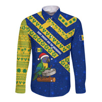 Saint Vincent and the Grenadines Christmas Long Sleeve Button Shirt with Parrot Playing Steelpan and Tropical Pattern Design - Wonder Print Shop