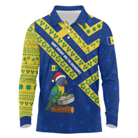 Saint Vincent and the Grenadines Christmas Long Sleeve Polo Shirt with Parrot Playing Steelpan and Tropical Pattern Design - Wonder Print Shop
