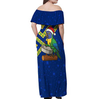 Saint Vincent and the Grenadines Christmas Off Shoulder Maxi Dress with Parrot Playing Steelpan and Tropical Pattern Design - Wonder Print Shop