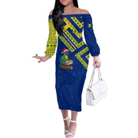 Saint Vincent and the Grenadines Christmas Off The Shoulder Long Sleeve Dress with Parrot Playing Steelpan and Tropical Pattern Design - Wonder Print Shop