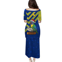 Saint Vincent and the Grenadines Christmas Puletasi with Parrot Playing Steelpan and Tropical Pattern Design - Wonder Print Shop