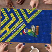 Saint Vincent and the Grenadines Christmas Puzzle with Parrot Playing Steelpan and Tropical Pattern Design - Wonder Print Shop