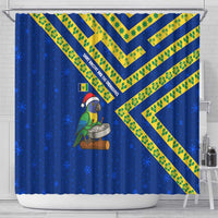 Saint Vincent and the Grenadines Christmas Shower Curtain with Parrot Playing Steelpan and Tropical Pattern Design - Wonder Print Shop