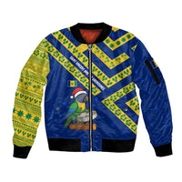 Saint Vincent and the Grenadines Christmas Sleeve Zip Bomber Jacket with Parrot Playing Steelpan and Tropical Pattern Design - Wonder Print Shop